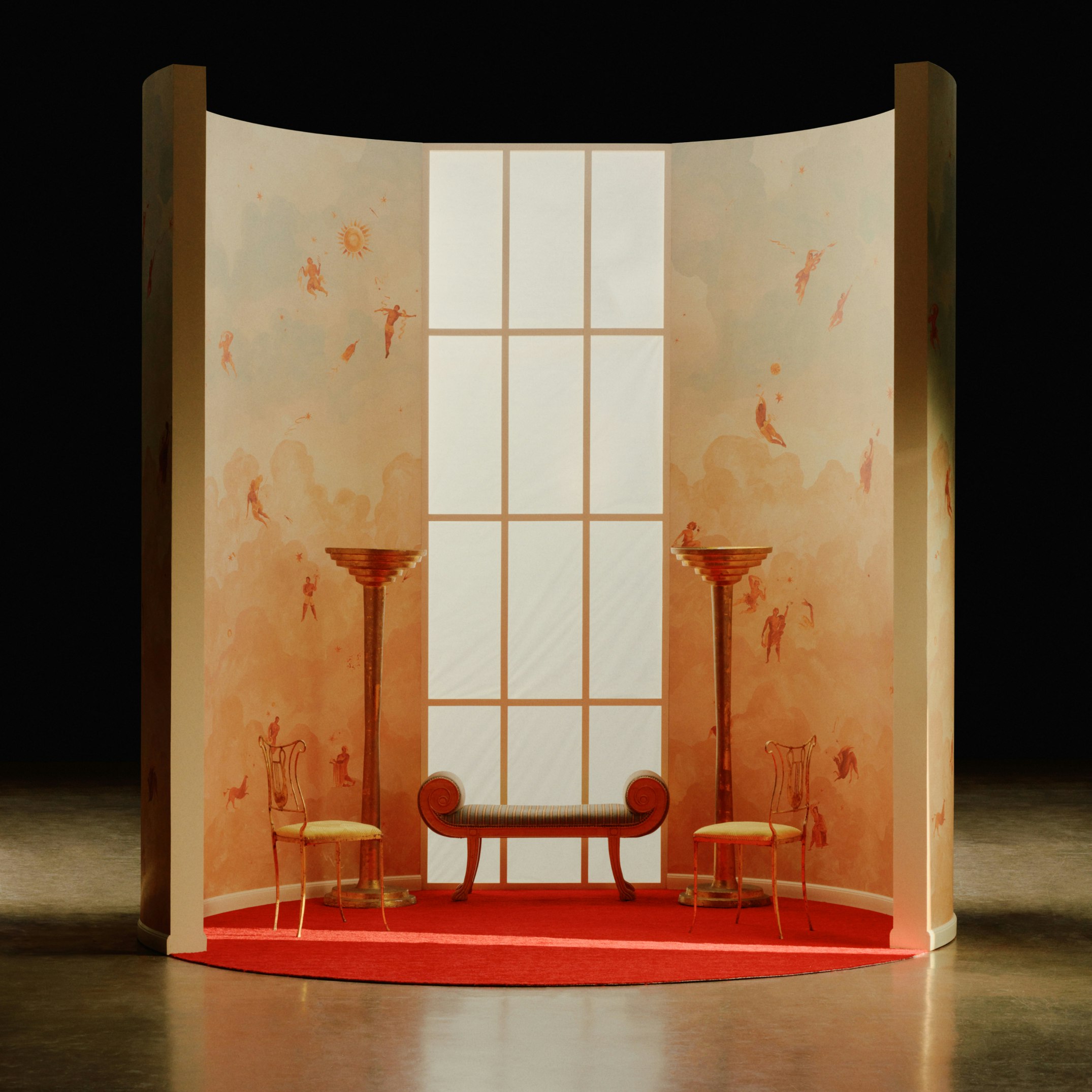 A showroom piece with Ascendance wall covering on the walls