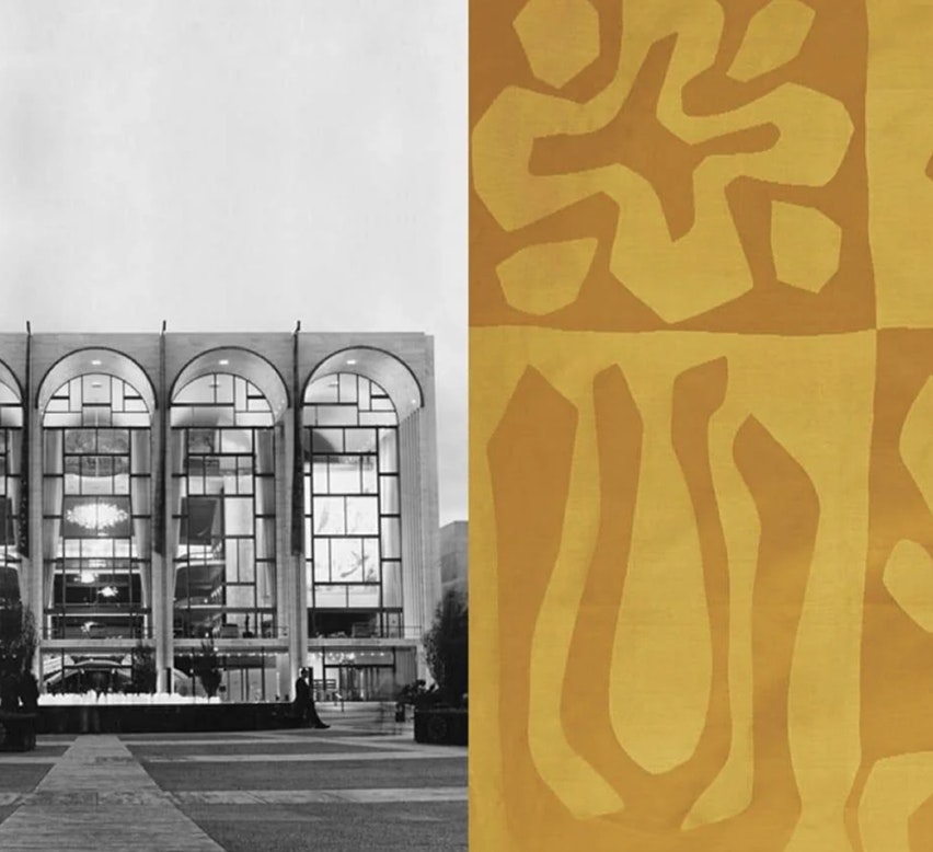The opening of the Metropolitan Opera House at Lincoln Center debuts Schumacher's dazzling gold-and-bronze stage curtain inspired by Matisse's masterful cut-paper works.