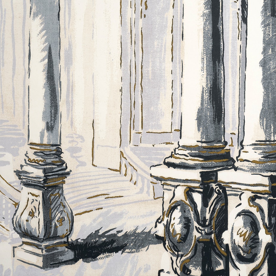 A detail shot from PALAZZO PANEL SET that shows color and shadowing detail on the pillars within the design
